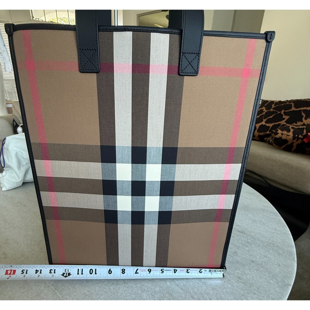 Burberry Classic Check Print Book Tote Bag, Fabric & Leather, 8084551 - Picture 12 of 16